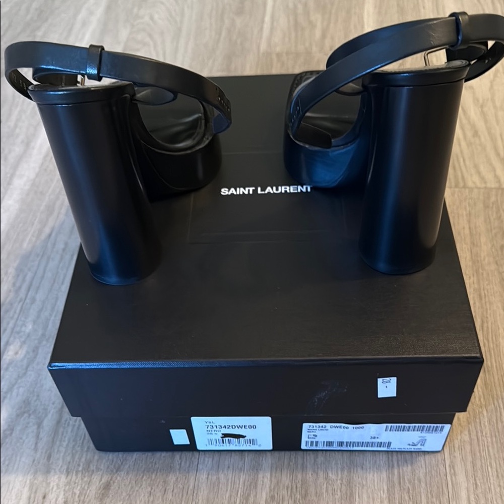 Saint Laurent Black High Heel Sandals with Platform Sole - Picture 4 of 5